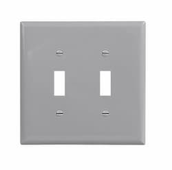 2-Gang Toggle Wall Plate, Mid-Size, Polycarbonate, Gray