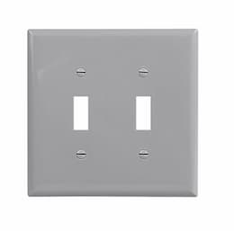 2-Gang Toggle Wall Plate, Mid-Size, Polycarbonate, Grey