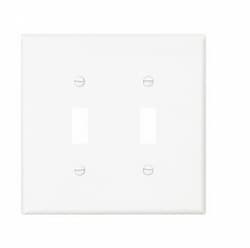 2-Gang Toggle Wall Plate, Mid-Size, Polycarbonate, White