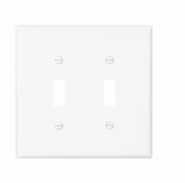 2-Gang Toggle Wall Plate, Mid-Size, Polycarbonate, White