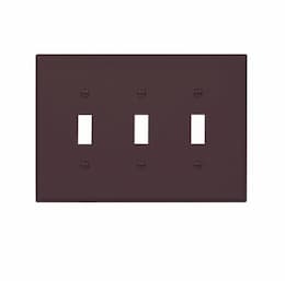 3-Gang Toggle Wall Plate, Mid-Size, Polycarbonate, Brown