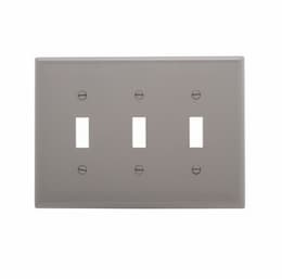 Eaton Wiring 3-Gang Toggle Wall Plate, Mid-Size, Polycarbonate, Gray