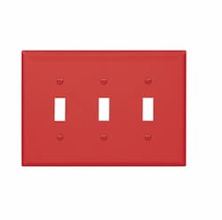 3-Gang Toggle Wall Plate, Mid-Size, Polycarbonate, Red