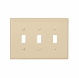 3-Gang Toggle Wall Plate, Mid-Size, Polycarbonate, Ivory