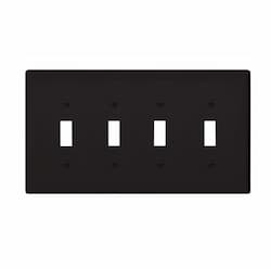 4-Gang Toggle Wall Plate, Mid-Size, Polycarbonate, Black