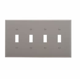 4-Gang Toggle Wall Plate, Mid-Size, Polycarbonate, Gray