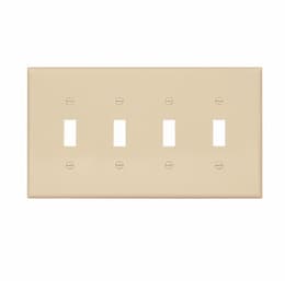4-Gang Toggle Wall Plate, Mid-Size, Polycarbonate, Ivory