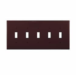 5-Gang Toggle Wall Plate, Mid-Size, Polycarbonate, Brown