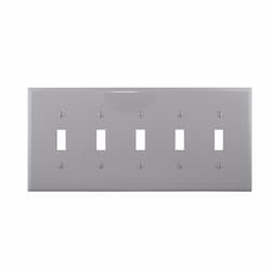 5-Gang Toggle Wall Plate, Mid-Size, Polycarbonate, Grey