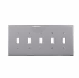 5-Gang Toggle Wall Plate, Mid-Size, Polycarbonate, Gray