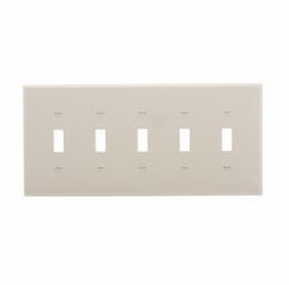 5-Gang Toggle Wall Plate, Mid-Size, Polycarbonate, Light Almond