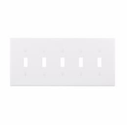 5-Gang Toggle Wall Plate, Mid-Size, Polycarbonate, White