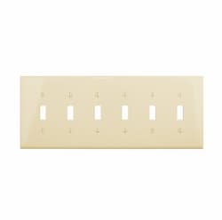 6-Gang Toggle Wall Plate, Mid-Size, Polycarbonate, Almond