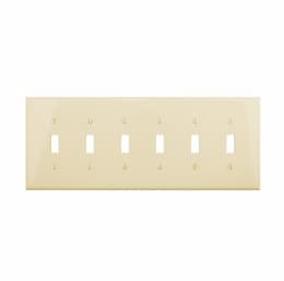 6-Gang Toggle Wall Plate, Mid-Size, Polycarbonate, Almond