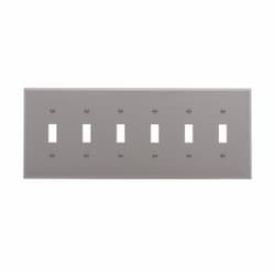 6-Gang Toggle Wall Plate, Mid-Size, Polycarbonate, Grey