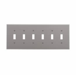 6-Gang Toggle Wall Plate, Mid-Size, Polycarbonate, Gray