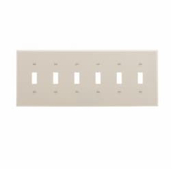 6-Gang Toggle Wall Plate, Mid-Size, Polycarbonate, Ivory