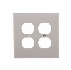 2-Gang Duplex Wall Plate, Mid-Size, Polycarbonate, Gray