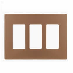 3-Gang Decora Wall Plate, Mid-Size, Screwless, Polycarbonate, Brushed Bronze