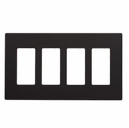 4-Gang Decora Wall Plate, Mid-Size, Screwless, Black