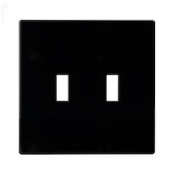 2-Gang Toggle Wall Plate, Mid-Size, Screwless, Polycarbonate, Black