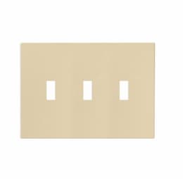 3-Gang Toggle Wall Plate, Mid-Size, Screwless, Ivory