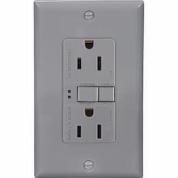 15 Amp Duplex GFCI Receptacle Outlet, Gray