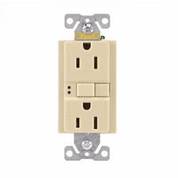 15A Duplex GFCI Receptacle Outlet, 2-Pole, 125V, Ivory, Bulk