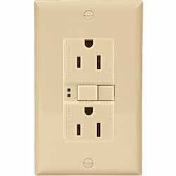 15 Amp Duplex GFCI Receptacle Outlet w/ Mid-Size Wallplate, Ivory