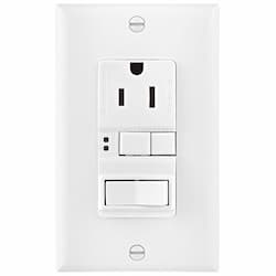 15 Amp Mid-Size GFCI Receptacle Outlet w/Feed-Through Single-Pole Switch, White