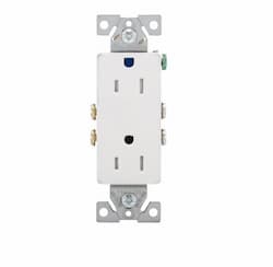 15 Amp Duplex Receptacle, Decora, Tamper Resistant, White