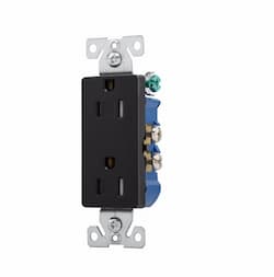 15 Amp Duplex Receptacle, Decora, Tamper Resistant, Black