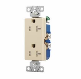 20 Amp Duplex Receptacle, Decora, Tamper Resistant, Ivory