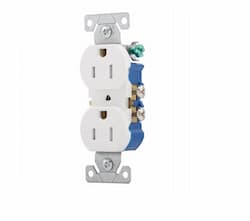 15 Amp Duplex Receptacle, Tamper Resistant, 125V, White