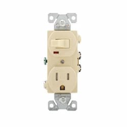 15A TR Switch/Duplex Combo Receptacle, 1-Pole, #14-12 AWG, 125V, Ivory
