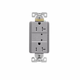 20 Amp Duplex Receptacle w/LED Indicators, Commercial Grade, Gray