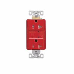 20 Amp Duplex Receptacle w/LED Indicators, Commercial Grade, Red