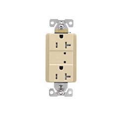 20 Amp Duplex Receptacle w/LED Indicators, Commercial Grade, Ivory