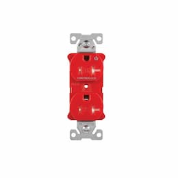 Arrow Hart 20 Amp Half Controlled Duplex Receptacle, Tamper Resistant, Red