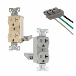 Eaton Wiring 20A TR Back & Side Wire Duplex Receptacle, 2-Pole, 3-Wire, 125V, LA