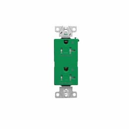20 Amp Dual Controlled Decorator Receptacle, Tamper Resistant, Construction Grade, Green