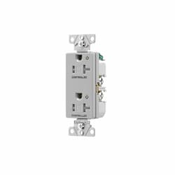 20 Amp Dual Controlled Decorator Receptacle, Tamper Resistant, Construction Grade, Gray