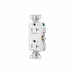 20 Amp Dual Controlled Decorator Receptacle, Tamper Resistant, Construction Grade, White