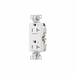 20 Amp Dual Controlled Decorator Receptacle, Tamper Resistant, Construction Grade, White