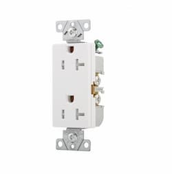 20 Amp Duplex Receptacle, Decora, 2-Pole, 125V, White