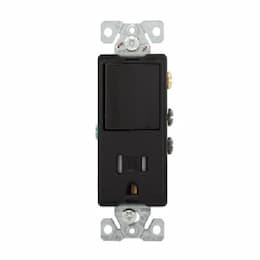 15A TR Switch/Duplex Combo Receptacle, 1-Pole, #14-12 AWG, 125V, Black