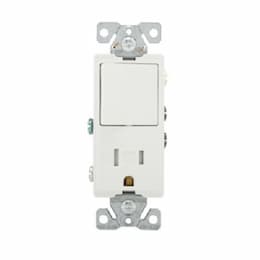 15A TR Switch/Duplex Combo Receptacle, 1-Pole, #14-12 AWG, 125V, White