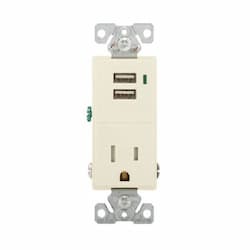 15A TR USB Port/Single Combo Receptacle, 2P3W, #14-12 AWG, 125V, AL