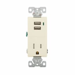 15A TR USB Port/Duplex Combo Receptacle, 2P3W, #14-12 AWG, 125V, AL