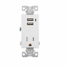 15 Amp USB Charger w/ Receptacle, Tamper Resistant, White